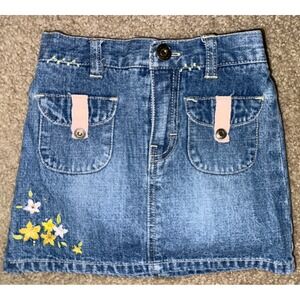 Oshkosh B'Gosh Girls Size 3T Denim Skirt Embroidered Flowers Built in Shorts Y2K